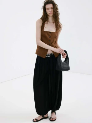 Kamizelka garniturowa lniana brązowy - Kobieta - - MANGO