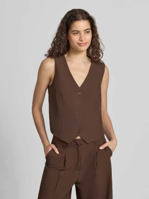 Kamizelka garniturowa o kroju regular fit z dodatkiem wiskozy model 'BOSELLA' Pieces Ciemnobrązowy