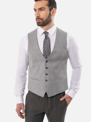 KAMIZELKA GRUT SLIM FIT SZARA JEDNORZĘDOWA Z WEŁNĄ Recman