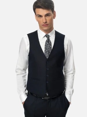 KAMIZELKA HESWIN SLIM FIT GRANATOWA JEDNORZĘDOWA Z WEŁNY Recman