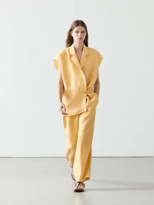 Kamizelka Lniana Na Guziki - Żółty - - Massimo Dutti - Kobieta
