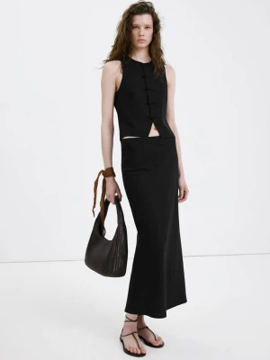 Kamizelka z lnu z pętelkowym zapięciem czarny - Kobieta - - MANGO