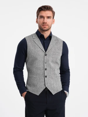 Kamizelka męska garniturowa z kołnierzem - szara V2 Ombre Clothing