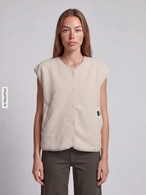 kamizelka o kroju regular fit z bocznymi wpuszczanymi kieszeniami model 'KATTY' Pieces Écru