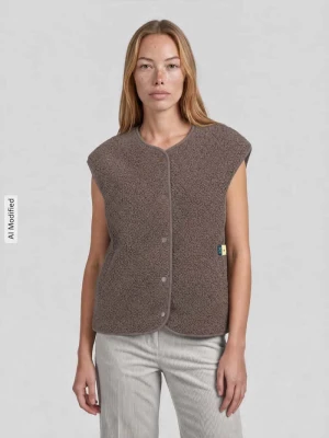 kamizelka o kroju regular fit z bocznymi wpuszczanymi kieszeniami model 'KATTY' Pieces Średniobrązowy melanż