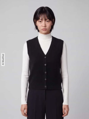 kamizelka o kroju regular fit z dekoltem w serek model 'SALLY' Pieces Czarny