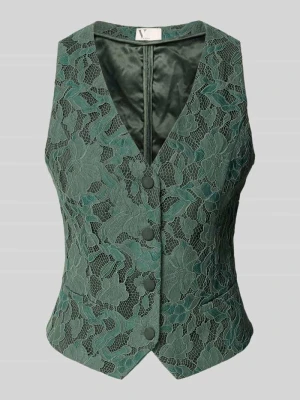 Kamizelka o kroju regular fit z obszyciem koronką V by Vera Mont