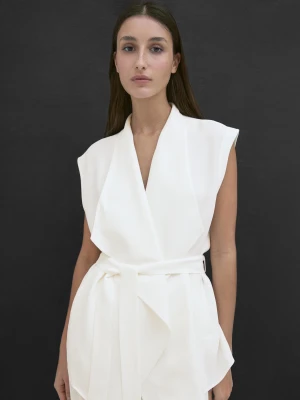 Kamizelka Od Garnituru Z Krepy - Biały Złamany - - Massimo Dutti - Kobieta