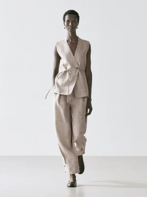 Kamizelka Garniturowa Z Zakładkami - Beżowy - - Massimo Dutti - Kobieta