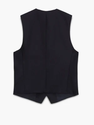 KAMIZELKA OLWIN SLIM FIT GRANATOWA JEDNORZĘDOWA Z WEŁNY Recman