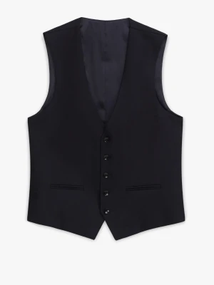 KAMIZELKA OLWIN SLIM FIT GRANATOWA JEDNORZĘDOWA Z WEŁNY Recman