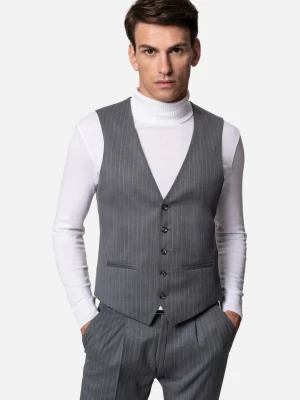 KAMIZELKA PERNET SLIM FIT SZARA JEDNORZĘDOWA Z WEŁNĄ Recman