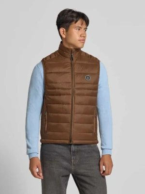 Kamizelka pikowana z kieszeniami zapinanymi na zamek błyskawiczny model 'KINGSLEY' Jack&Jones Jasnobrązowy