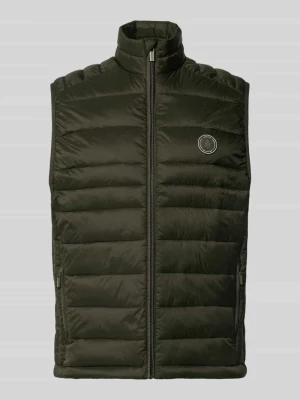 Kamizelka pikowana z kieszeniami zapinanymi na zamek błyskawiczny model 'KINGSLEY' Jack&Jones Oliwkowy
