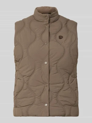 Kamizelka pikowana ze stójką i wyhaftowanym logo Superdry Khaki