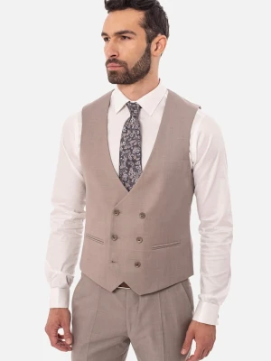 KAMIZELKA VIALE SLIM FIT BEŻOWA DWURZĘDOWA Z WEŁNĄ Recman