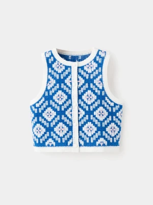 Kamizelka z ażurowej dzianiny electric blue - Dzieci - lata - MANGO KIDS