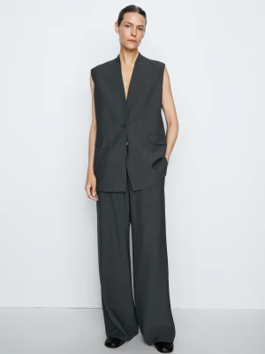 Kamizelka Z Dekoltem W Serek Total Look - Studio - Pruski Błękit - Massimo Dutti - Female