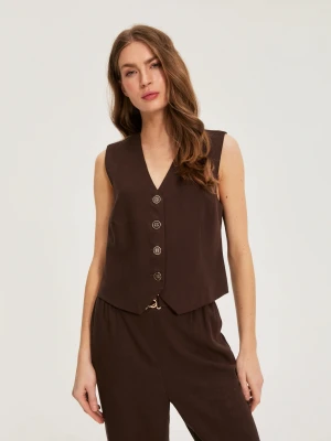 Kamizelka z dodatkiem lnu brązowa Moodo