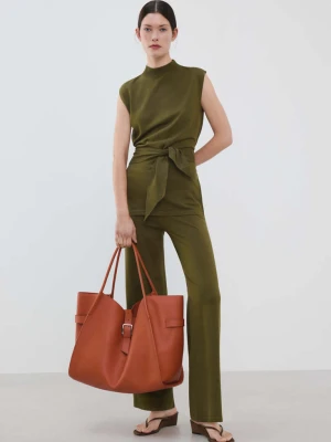 Kamizelka z dzianiny z paskiem khaki - Kobieta - - MANGO