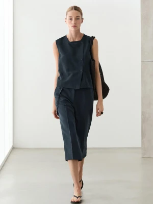 Kamizelka Z Lnu Z Asymetrycznym Zapięciem - Granatowy - Massimo Dutti - Female