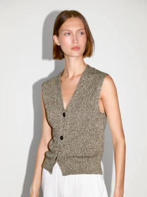 Kamizelka Z Melanżowej Dzianiny Z Dekoltem W Serek - Zielony - - Massimo Dutti - Kobieta