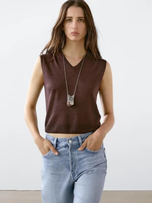 Kamizelka Z Melanżowej Dzianiny Ze 100% Lnu - Bakłażanowy/Oberżynowy - - Massimo Dutti - Kobieta