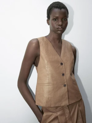 Kamizelka Z Mieszanki Bawełny − Studio - Norkowy - - Massimo Dutti - Kobieta