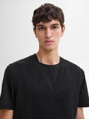 Kamizelka Z Mieszanki Lnu Z Dekoltem W Serek - Czarny - - Massimo Dutti - Mężczyzna