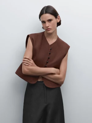 Kamizelka Z Mieszanki Lnu Z Guzikami - Bordowy - - Massimo Dutti - Kobieta