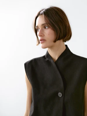Kamizelka Z Mieszanki Lnu Z Wysokim Kołnierzem - Czarny - - Massimo Dutti - Kobieta
