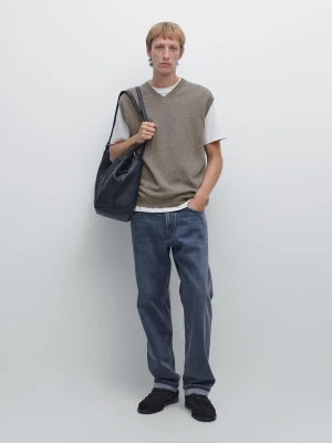 Kamizelka Z Mieszanki Wełny Z Dekoltem W Serek - Ciemny Khaki - - Massimo Dutti - Mężczyzna