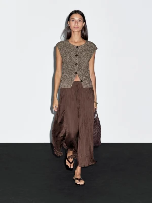 Kamizelka Z Okrągłym Dekoltem Ze 100% Bawełny - Brązowy - - Massimo Dutti - Female