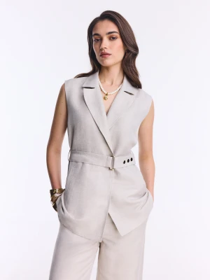 Kamizelka z paskiem z lnu i wiskozy TARANKO