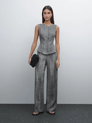 Zdjęcie produktu Kamizelka Ze 100% Lnianej Tkaniny - Ołowiany - - Massimo Dutti - Kobieta