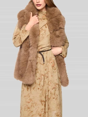 Kamizelka ze sztucznego futra z wiązanym paskiem Marc Cain Camel