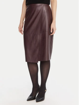 KAOS Spódnica z imitacji skóry RI1LE012 Bordowy Regular Fit