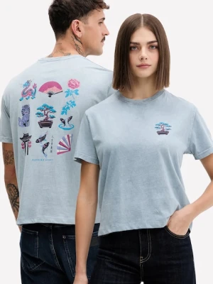 Kaotiko t-shirt bawełniany kolor niebieski z nadrukiem AR011-01-M002