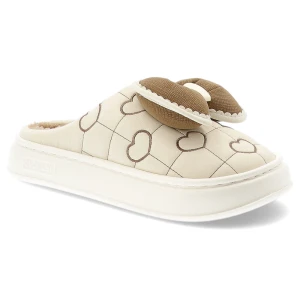 Kapcie damskie Filippo, ocieplane futerkiem z kokardą do domu i na prezent, beżowe, DK7482-25-BE