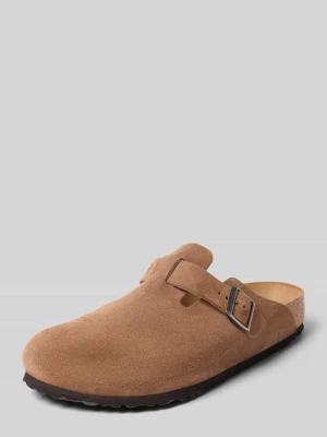 Kapcie z naturalnej skóry model 'Boston' Birkenstock Ciemnobrązowy