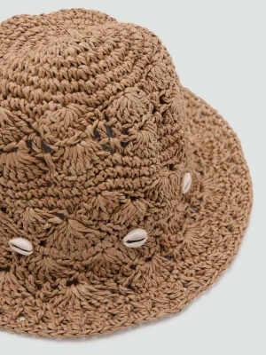 Kapelusz z rafii z muszlami brązowy - Dzieci -  lata - MANGO KIDS