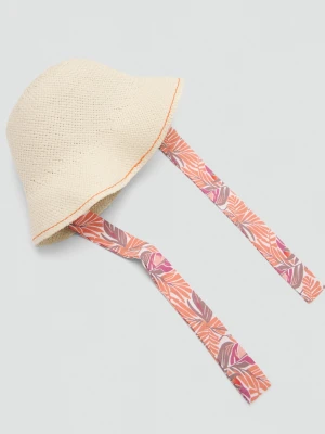 Kapelusz z rafii ze wzorzystą wstążką piaskowy - Dzieci -  lata - MANGO KIDS