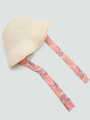 Kapelusz z rafii ze wzorzystą wstążką piaskowy - Dzieci -  lata - MANGO KIDS