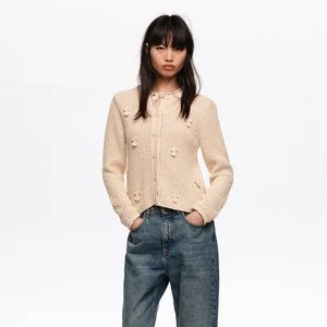 Kardigan bawełna ozdobne płaskie kuleczki beżowy BIMBA Y LOLA