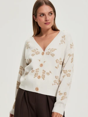 Kardigan w kwiaty beżowy Moodo