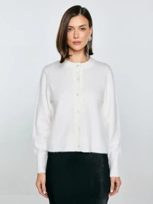Kardigan damski z dodatkiem wełny biały Lena 100 BIG STAR