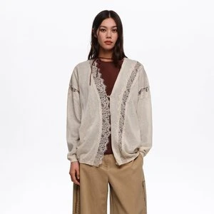 Kardigan długi koronka bawełna len piaskowy BIMBA Y LOLA