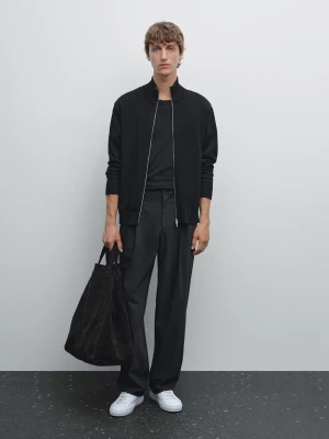 Kardigan Na Suwak Ze 100% Bawełny - Czarny - - Massimo Dutti - Mężczyzna