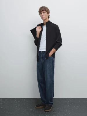 Kardigan Na Suwak Ze 100% Bawełny - Granatowy - - Massimo Dutti - Mężczyzna