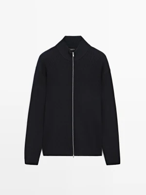 Kardigan Na Suwak Ze 100% Bawełny - Granatowy - - Massimo Dutti - Mężczyzna